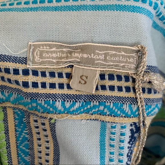 Jacquard blue green and yellow striped midi skirt - Picture 9 of 9